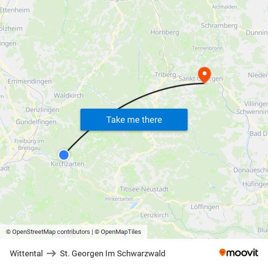 Wittental to St. Georgen Im Schwarzwald map