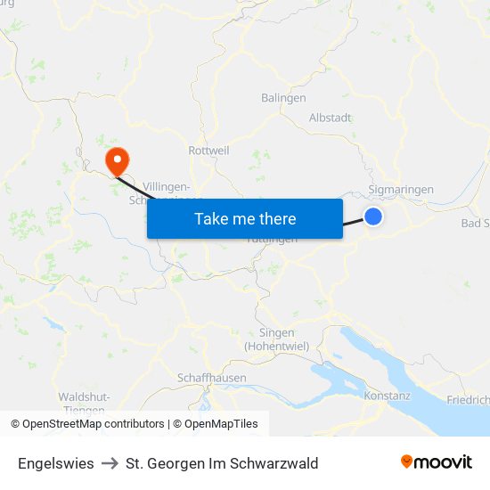 Engelswies to St. Georgen Im Schwarzwald map