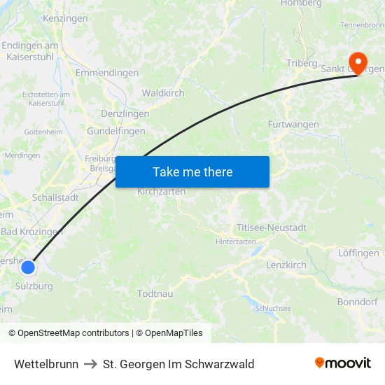 Wettelbrunn to St. Georgen Im Schwarzwald map