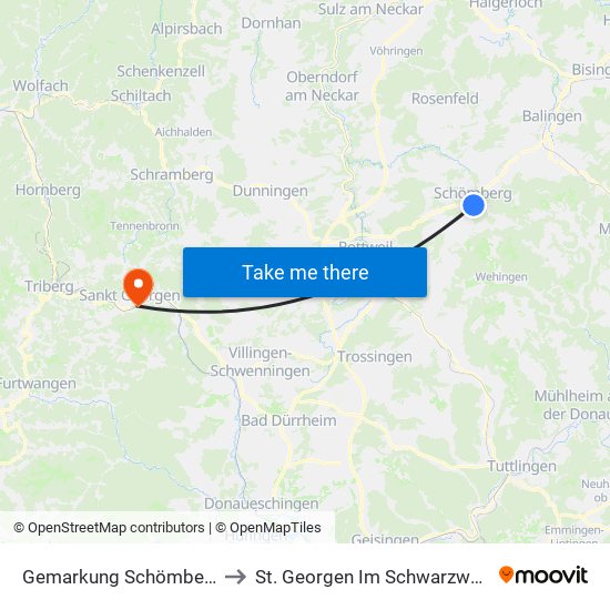 Gemarkung Schömberg to St. Georgen Im Schwarzwald map