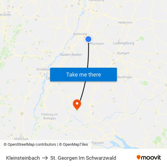 Kleinsteinbach to St. Georgen Im Schwarzwald map