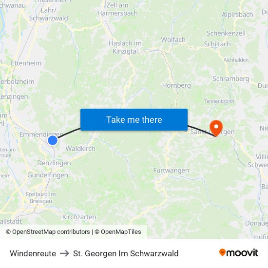 Windenreute to St. Georgen Im Schwarzwald map