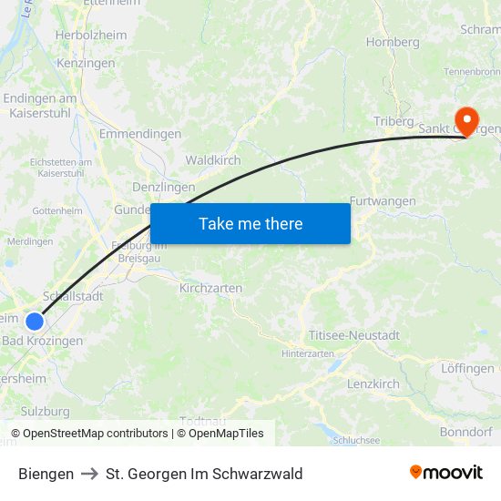 Biengen to St. Georgen Im Schwarzwald map