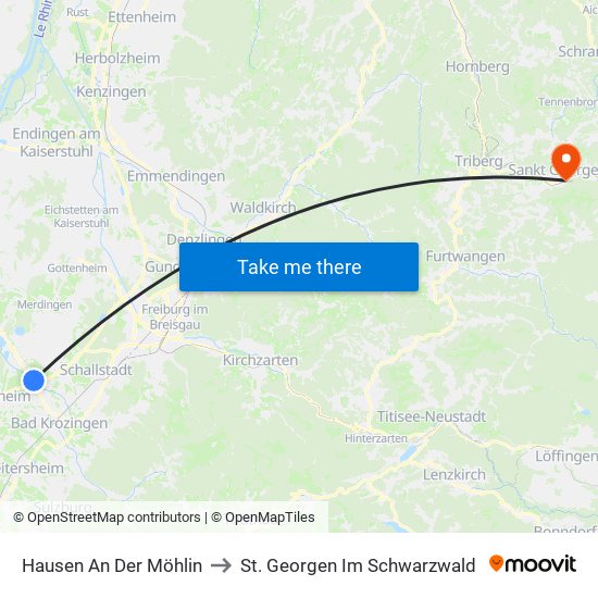 Hausen An Der Möhlin to St. Georgen Im Schwarzwald map
