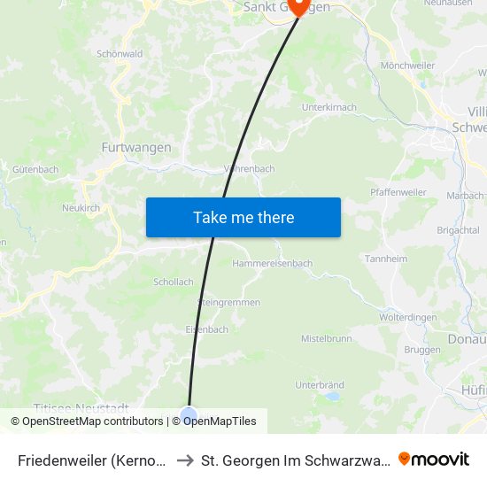 Friedenweiler (Kernort) to St. Georgen Im Schwarzwald map