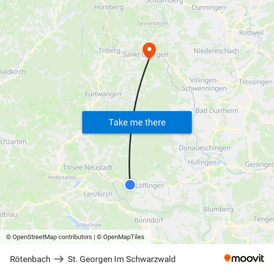 Rötenbach to St. Georgen Im Schwarzwald map