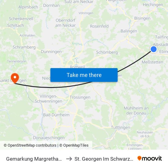 Gemarkung Margrethausen to St. Georgen Im Schwarzwald map