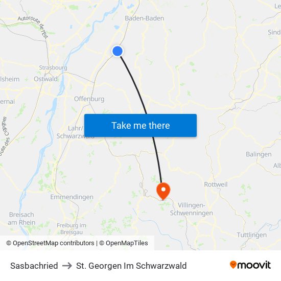 Sasbachried to St. Georgen Im Schwarzwald map