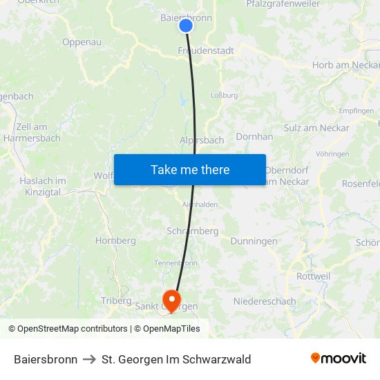 Baiersbronn to St. Georgen Im Schwarzwald map