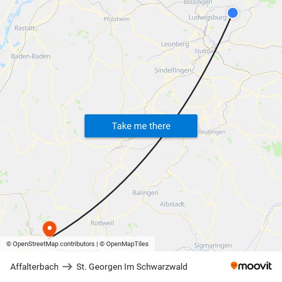 Affalterbach to St. Georgen Im Schwarzwald map
