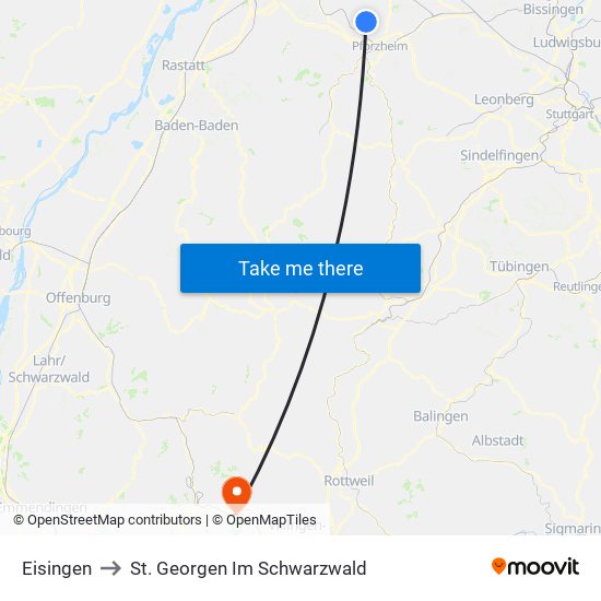 Eisingen to St. Georgen Im Schwarzwald map