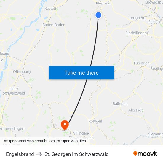 Engelsbrand to St. Georgen Im Schwarzwald map