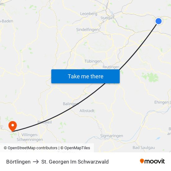 Börtlingen to St. Georgen Im Schwarzwald map