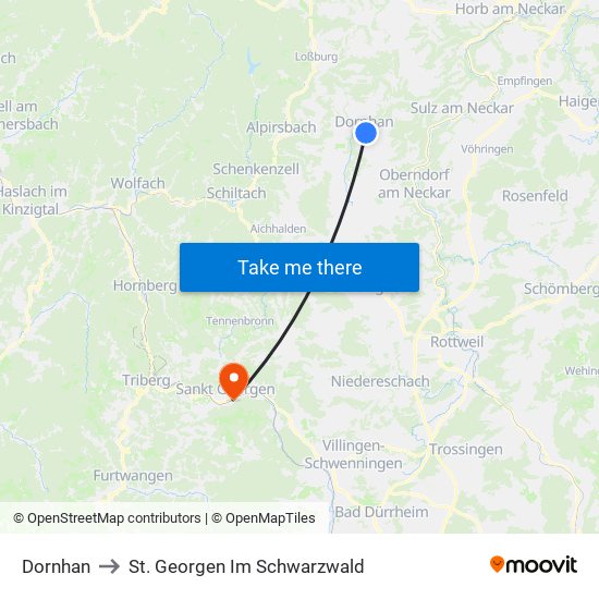 Dornhan to St. Georgen Im Schwarzwald map