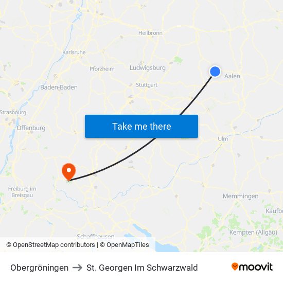 Obergröningen to St. Georgen Im Schwarzwald map