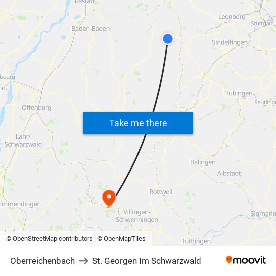 Oberreichenbach to St. Georgen Im Schwarzwald map