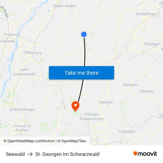 Seewald to St. Georgen Im Schwarzwald map