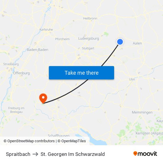 Spraitbach to St. Georgen Im Schwarzwald map