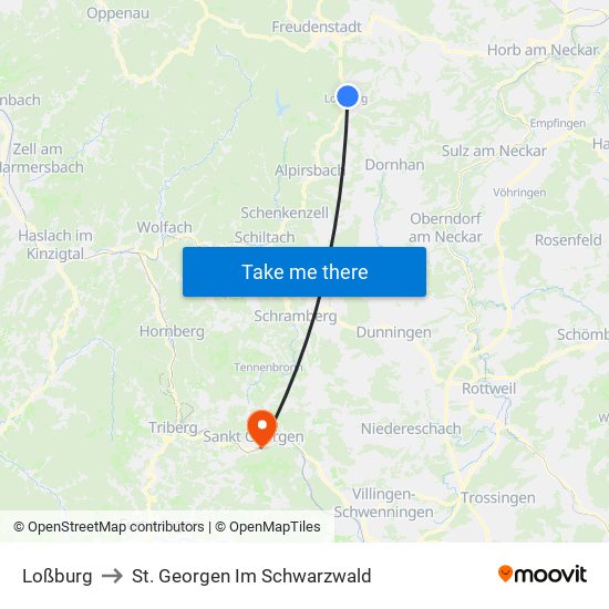 Loßburg to St. Georgen Im Schwarzwald map