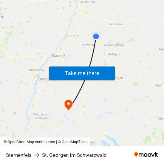 Sternenfels to St. Georgen Im Schwarzwald map