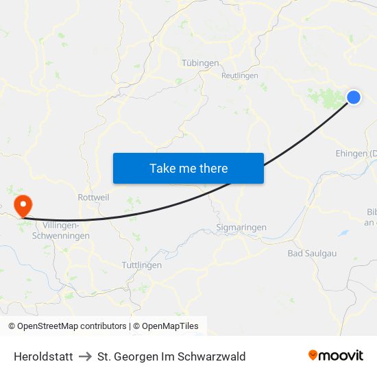 Heroldstatt to St. Georgen Im Schwarzwald map