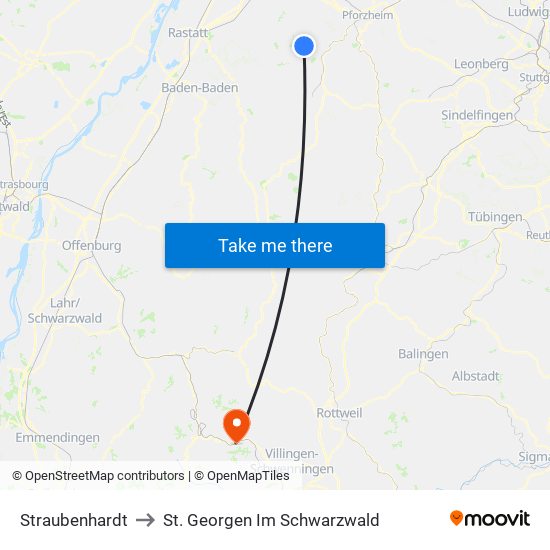 Straubenhardt to St. Georgen Im Schwarzwald map