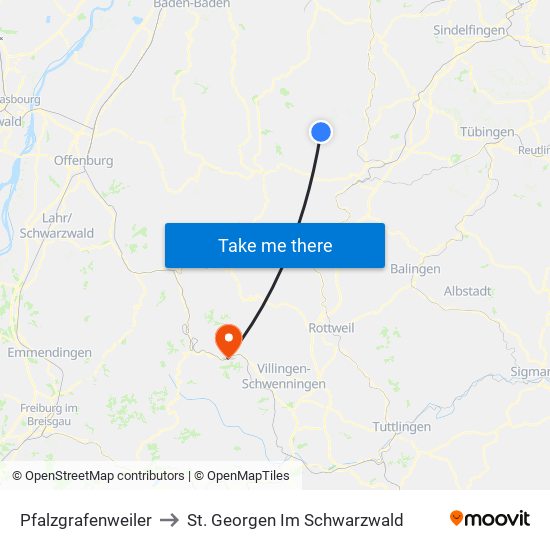 Pfalzgrafenweiler to St. Georgen Im Schwarzwald map