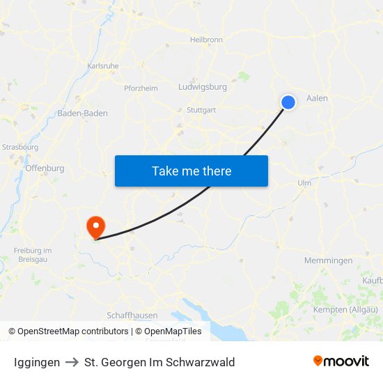 Iggingen to St. Georgen Im Schwarzwald map