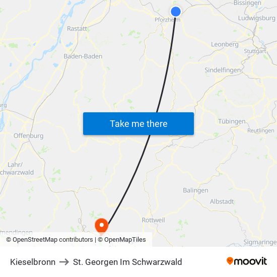 Kieselbronn to St. Georgen Im Schwarzwald map