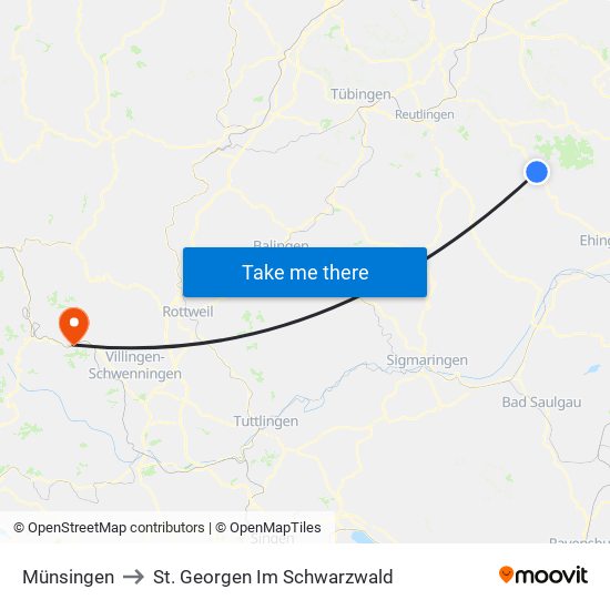 Münsingen to St. Georgen Im Schwarzwald map