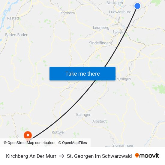 Kirchberg An Der Murr to St. Georgen Im Schwarzwald map