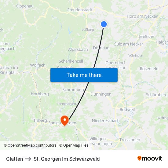 Glatten to St. Georgen Im Schwarzwald map