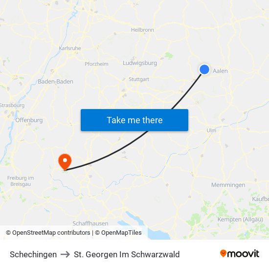 Schechingen to St. Georgen Im Schwarzwald map