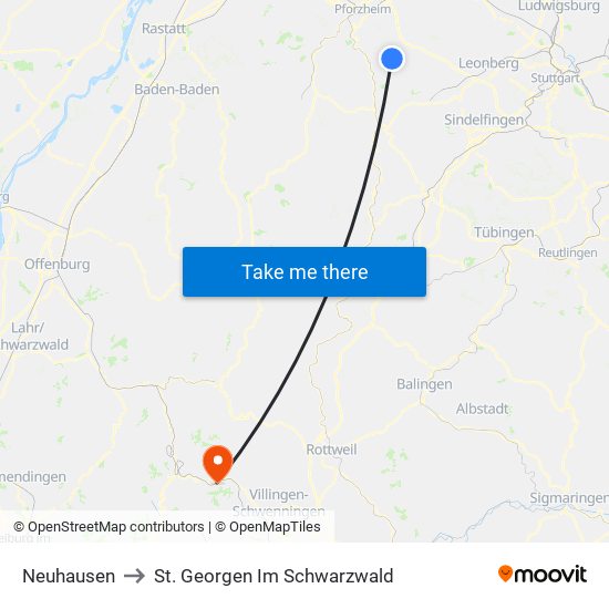 Neuhausen to St. Georgen Im Schwarzwald map