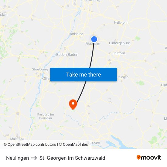 Neulingen to St. Georgen Im Schwarzwald map