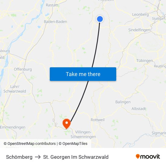 Schömberg to St. Georgen Im Schwarzwald map