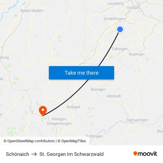 Schönaich to St. Georgen Im Schwarzwald map