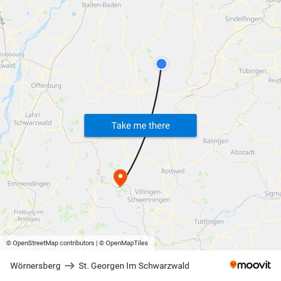 Wörnersberg to St. Georgen Im Schwarzwald map
