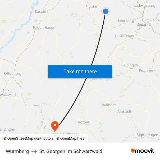 Wurmberg to St. Georgen Im Schwarzwald map