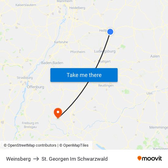 Weinsberg to St. Georgen Im Schwarzwald map
