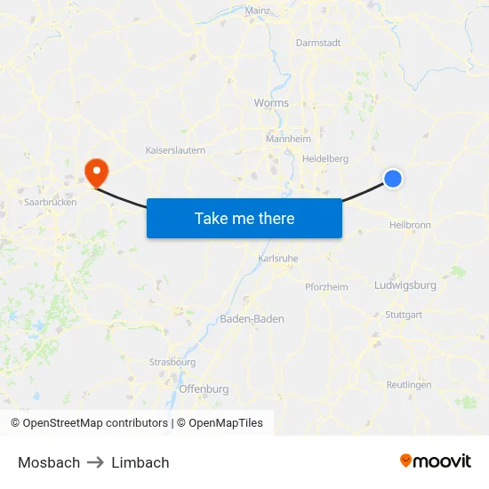 Mosbach to Limbach map