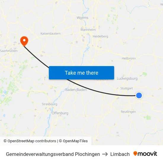 Gemeindeverwaltungsverband Plochingen to Limbach map
