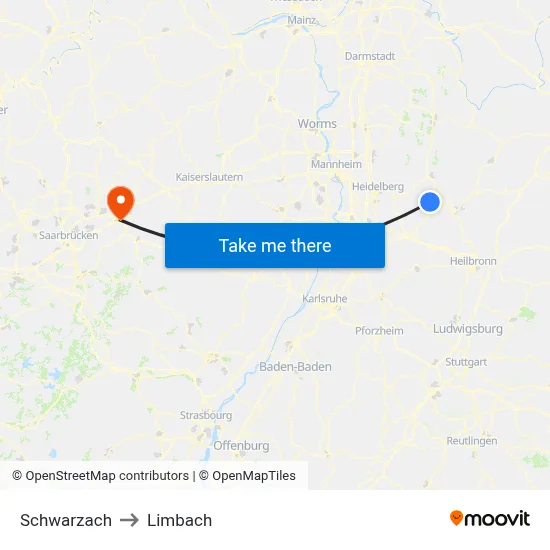 Schwarzach to Limbach map