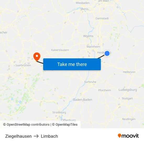 Ziegelhausen to Limbach map