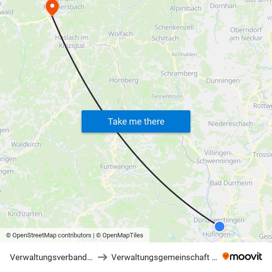 Verwaltungsverband Donaueschingen to Verwaltungsgemeinschaft Zell am Harmersbach map