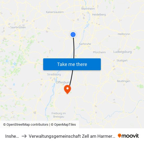 Insheim to Verwaltungsgemeinschaft Zell am Harmersbach map