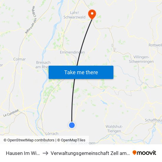 Hausen Im Wiesental to Verwaltungsgemeinschaft Zell am Harmersbach map