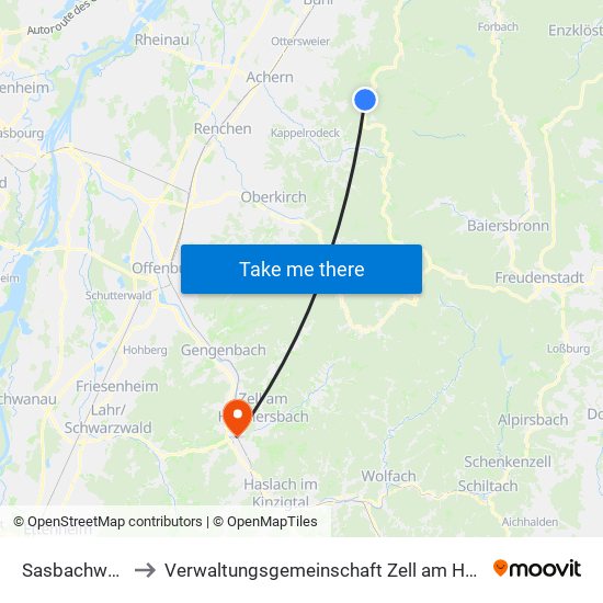 Sasbachwalden to Verwaltungsgemeinschaft Zell am Harmersbach map