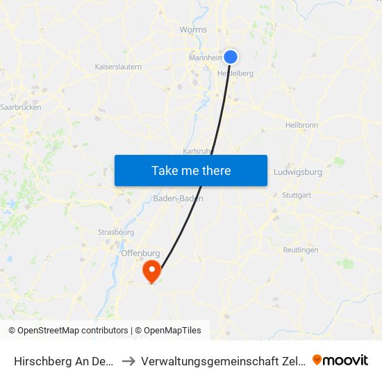 Hirschberg An Der Bergstraße to Verwaltungsgemeinschaft Zell am Harmersbach map