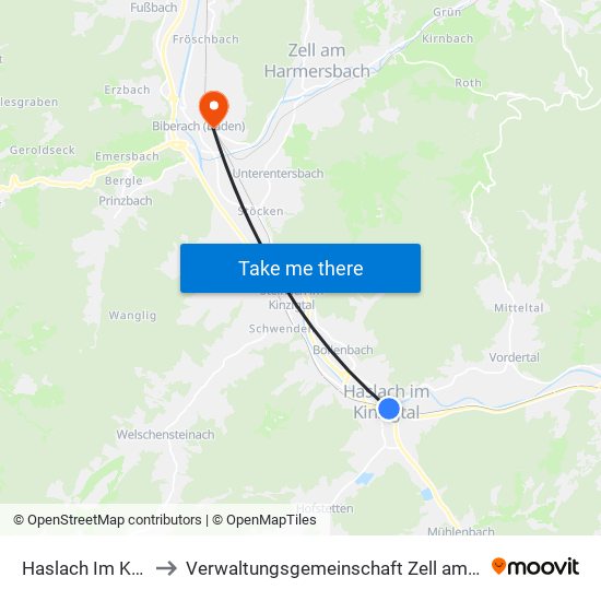 Haslach Im Kinzigtal to Verwaltungsgemeinschaft Zell am Harmersbach map